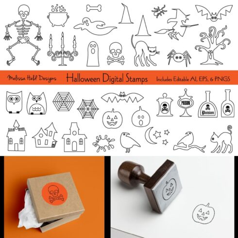 Halloween Digital Stamps Clipart.