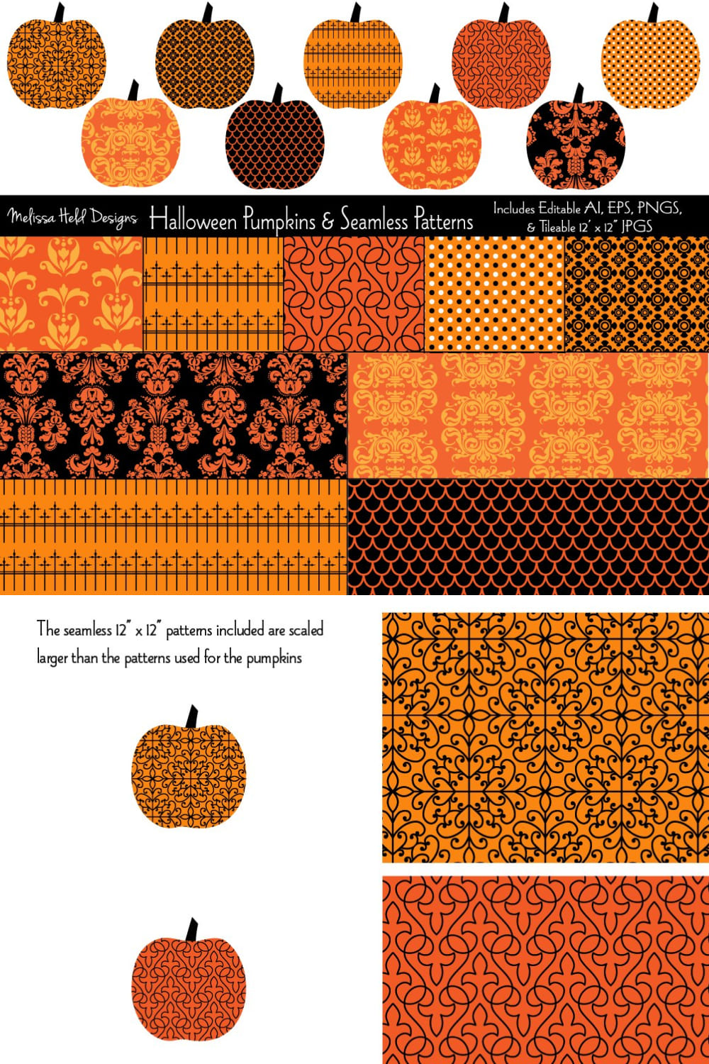 halloween pumpkins seamless patterns 1000x1500 591