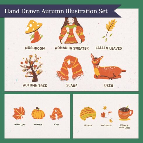 Hand Drawn Autumn Illustration Set.