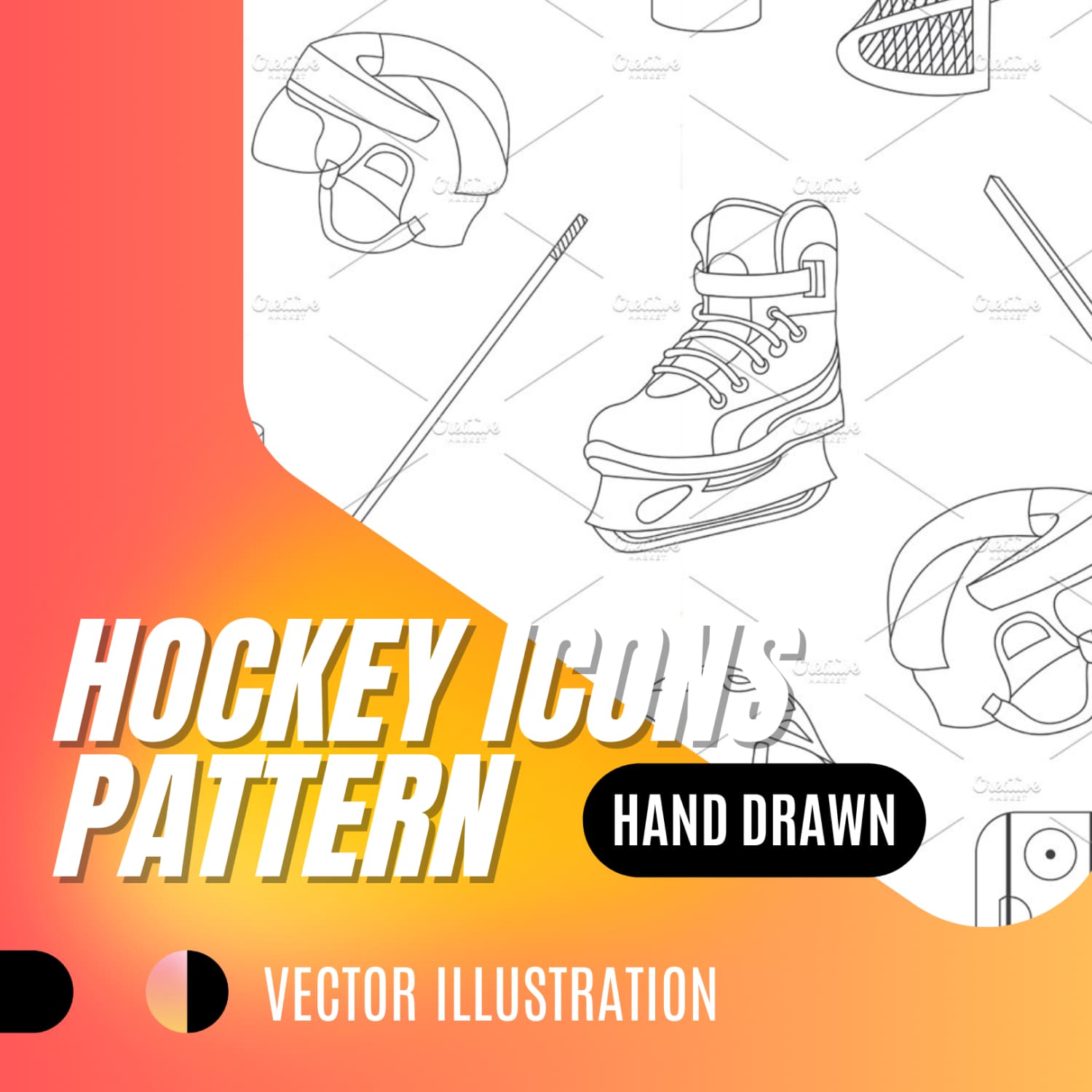 Hand Drawn Hockey Icons Pattern.