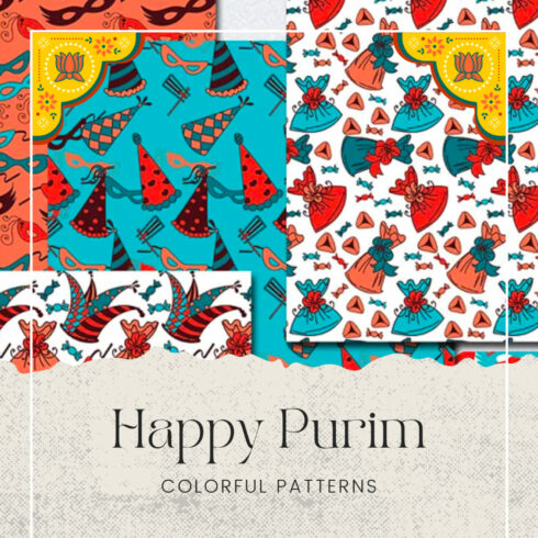 Happy Purim - 8 Colorful Patterns.