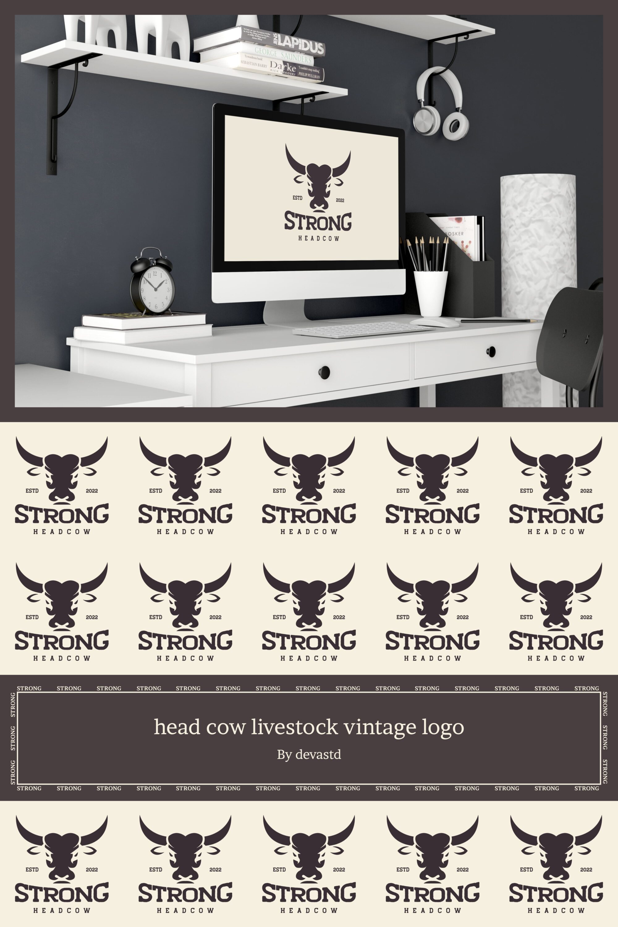 head cow livestock vintage logo 03 627