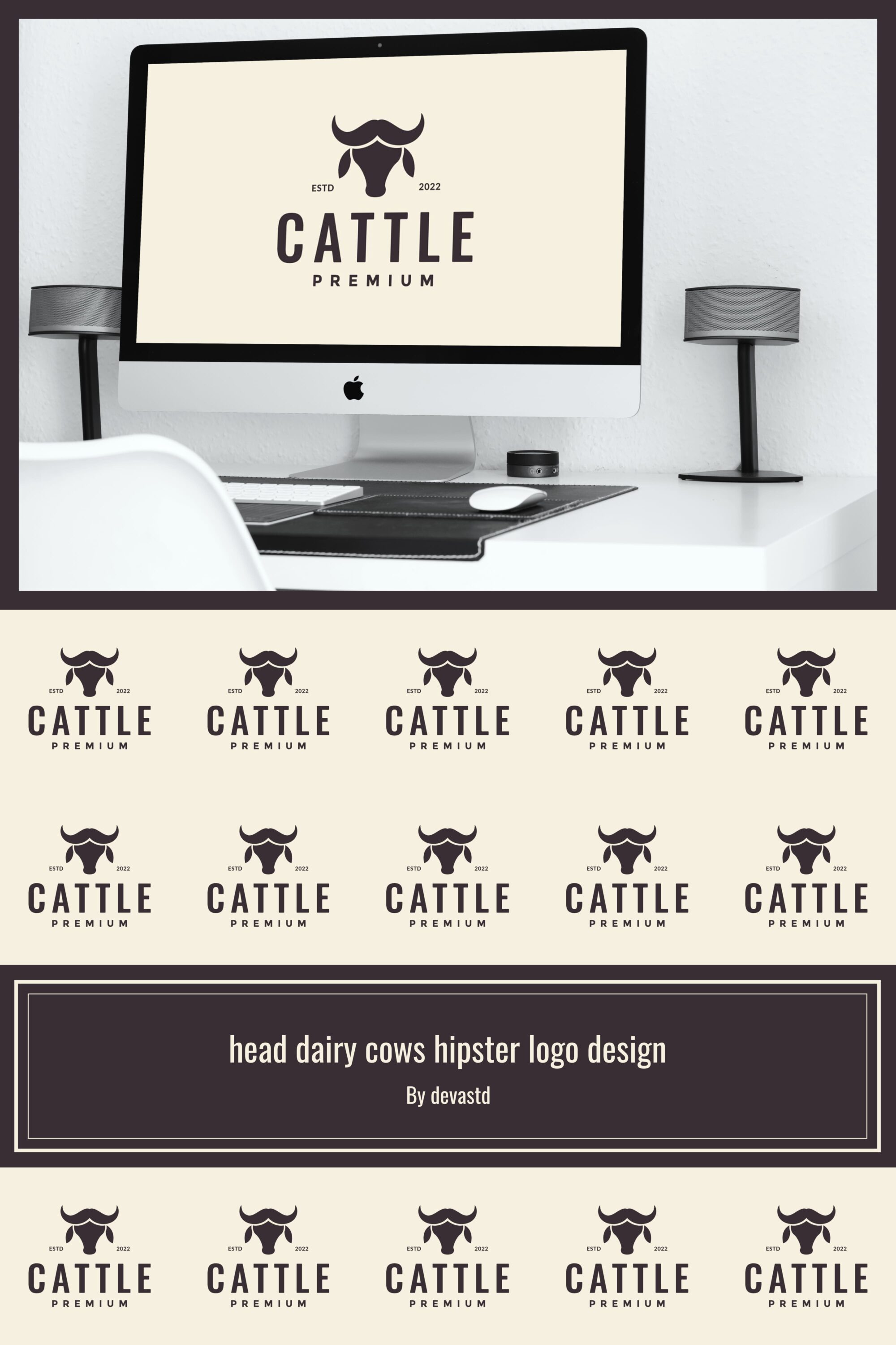 head dairy cows hipster logo design 03 559