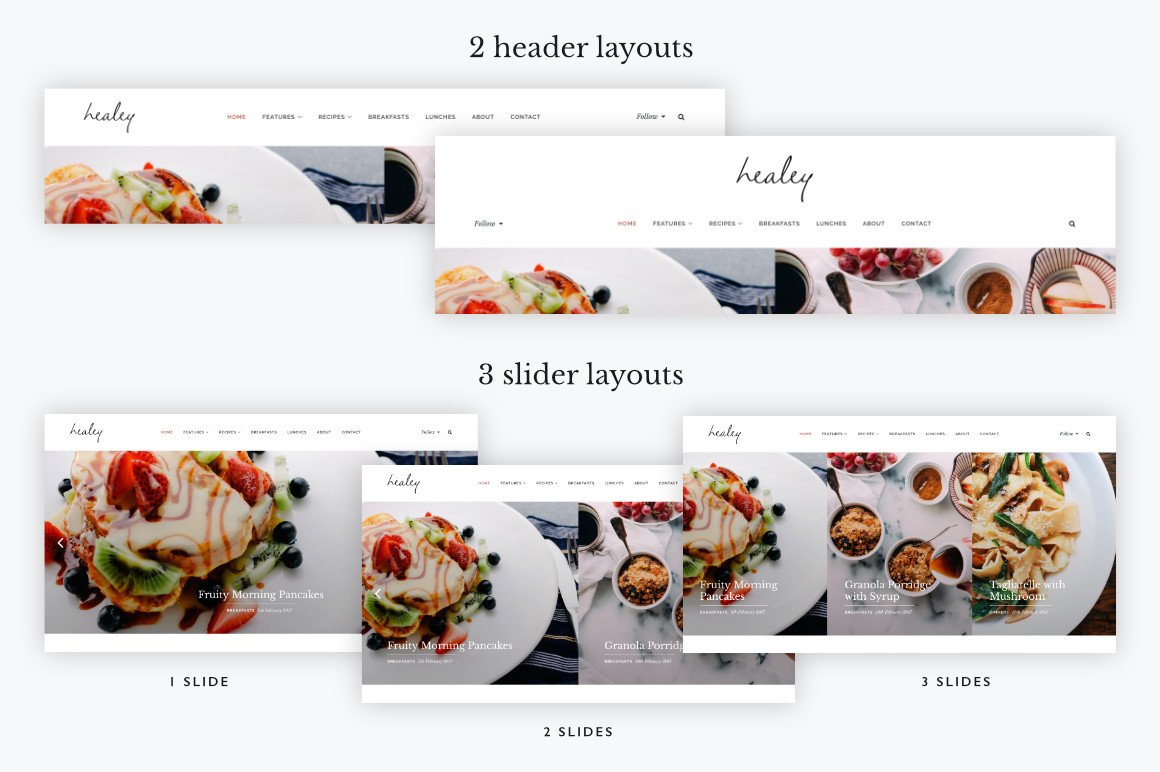 A set of 2 header layouts and 3 slider layouts.