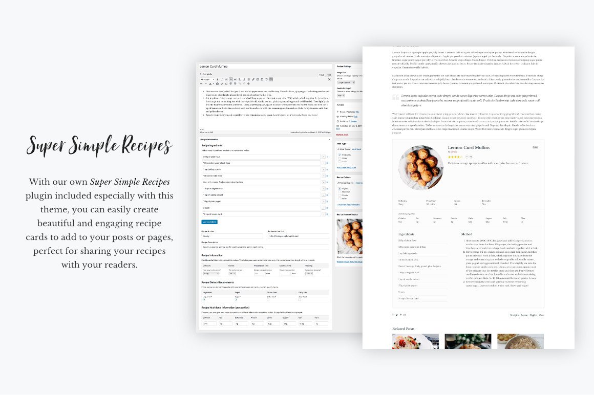 Black lettering "Super Simple Recipes" and 2 templates with recipes.