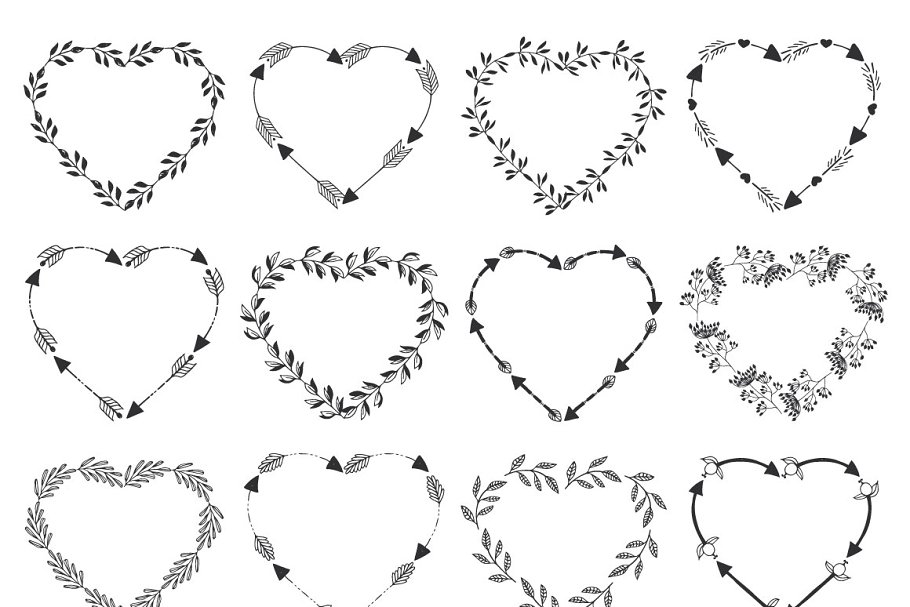 Outlined heart frames in minimalistic style.