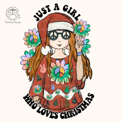 Hippie Girl Christmas Sublimation Design cover image.