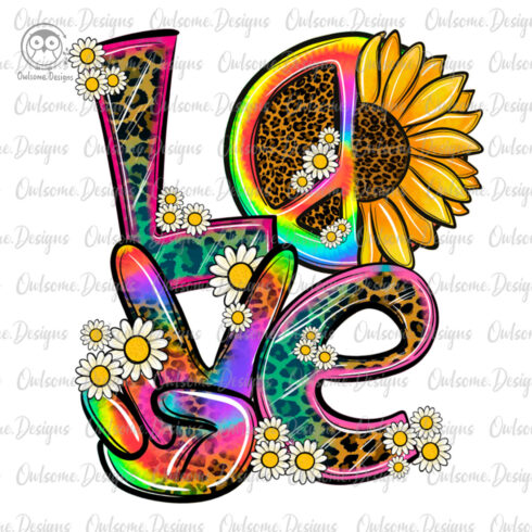 Image with enchanting inscription Love in hippie style.