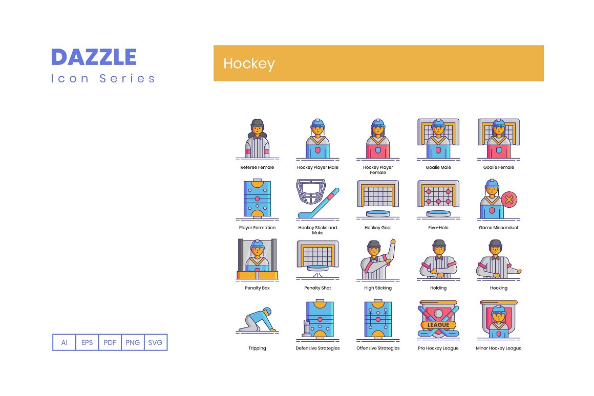 20 different icons of hockey members and elements.