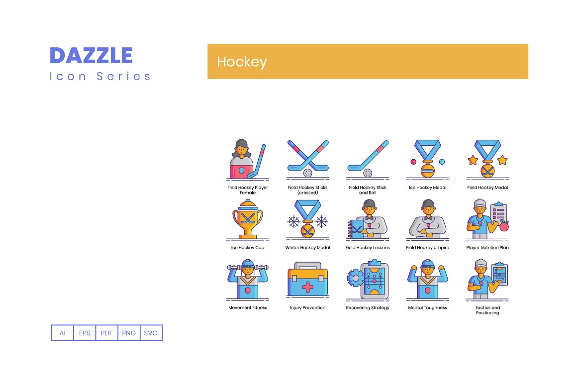 Different 15 icons of hockey elements and members.