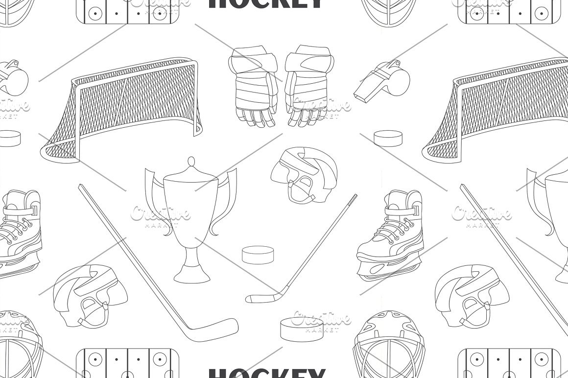 A set of hand drawn hockey icons on a white backgrond.