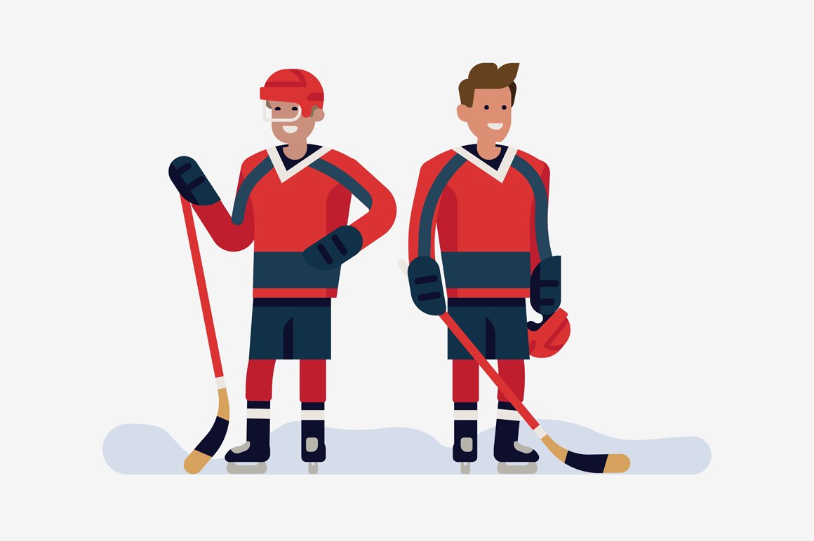 2 hockey players in red hockey uniform on a gray background.