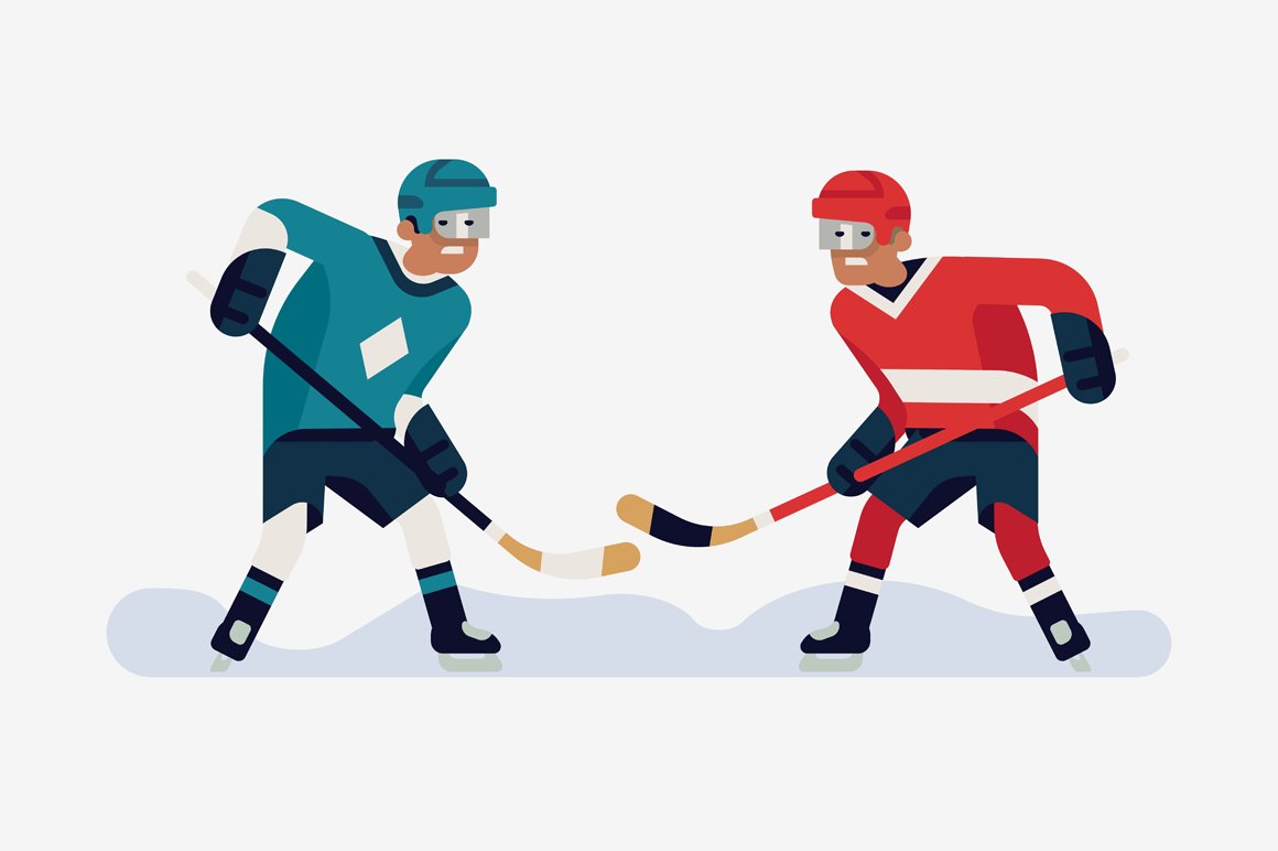 Illustration of a game of 2 hockey players on a gray background.
