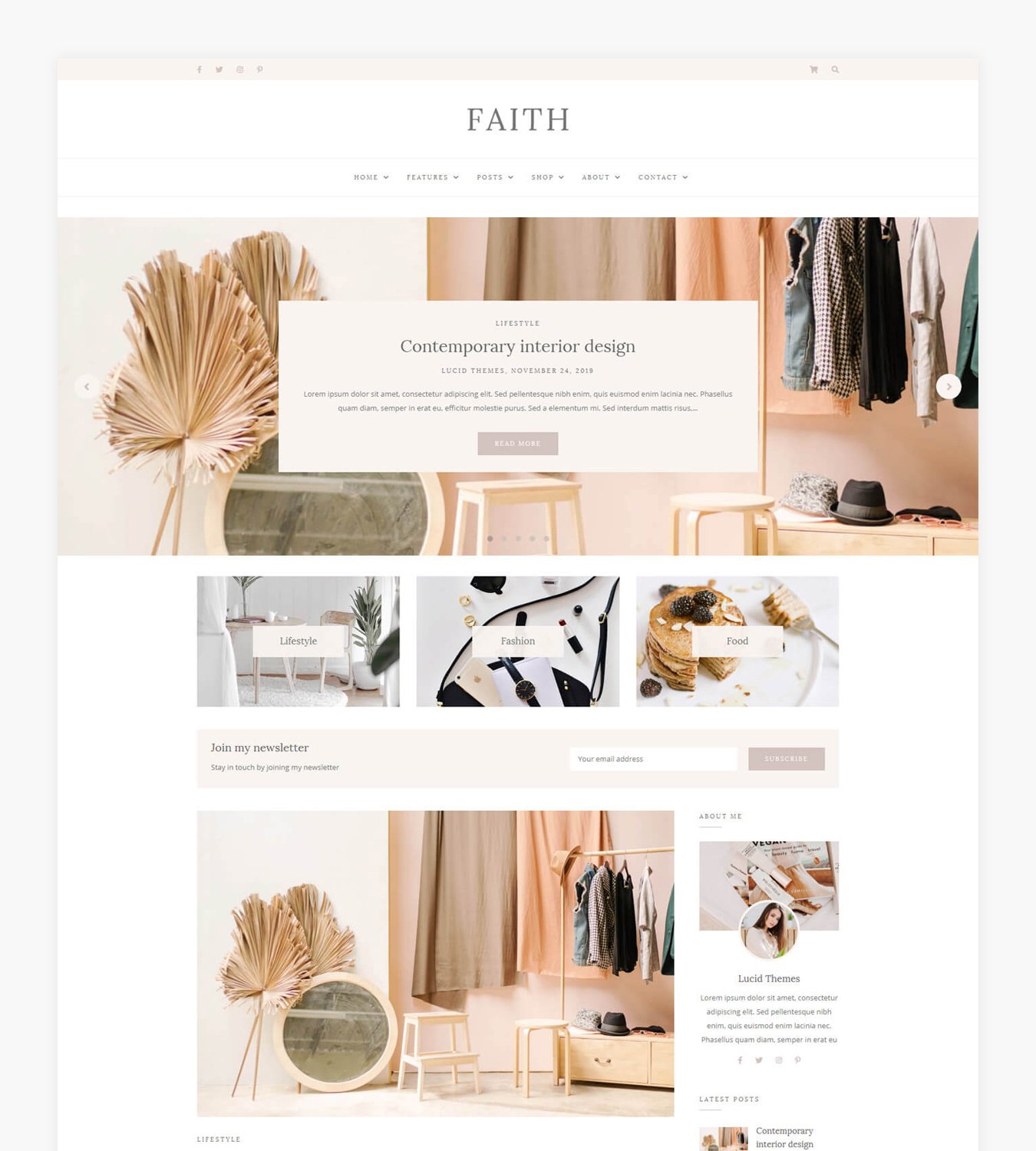 Light blog template with beige sections.