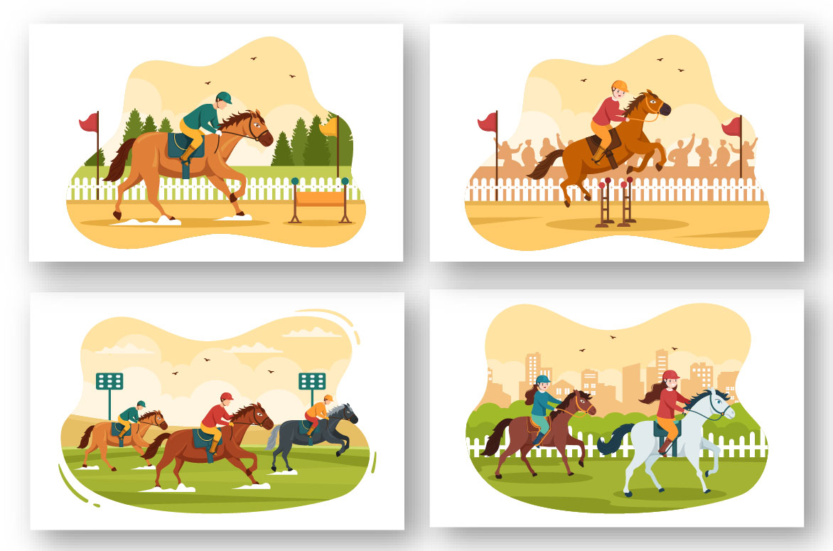 A selection of enchanting images with jockeys on horseback.
