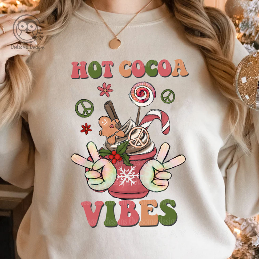 Christmas Vibes Hippie Hot Cocoa Sublimation Graphics cover image.