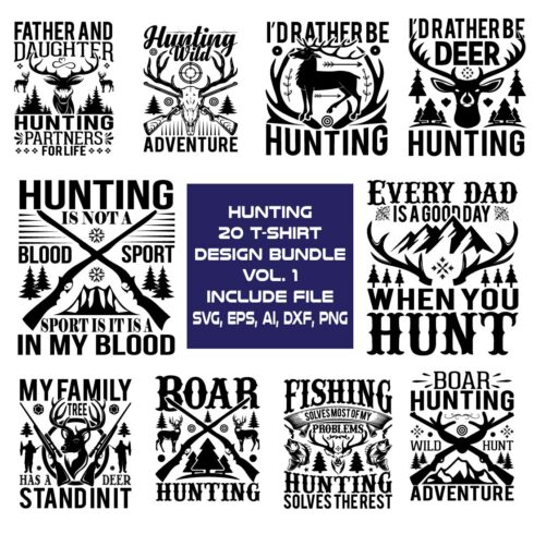 Hunting T-Shirt Design Bundle cover image.