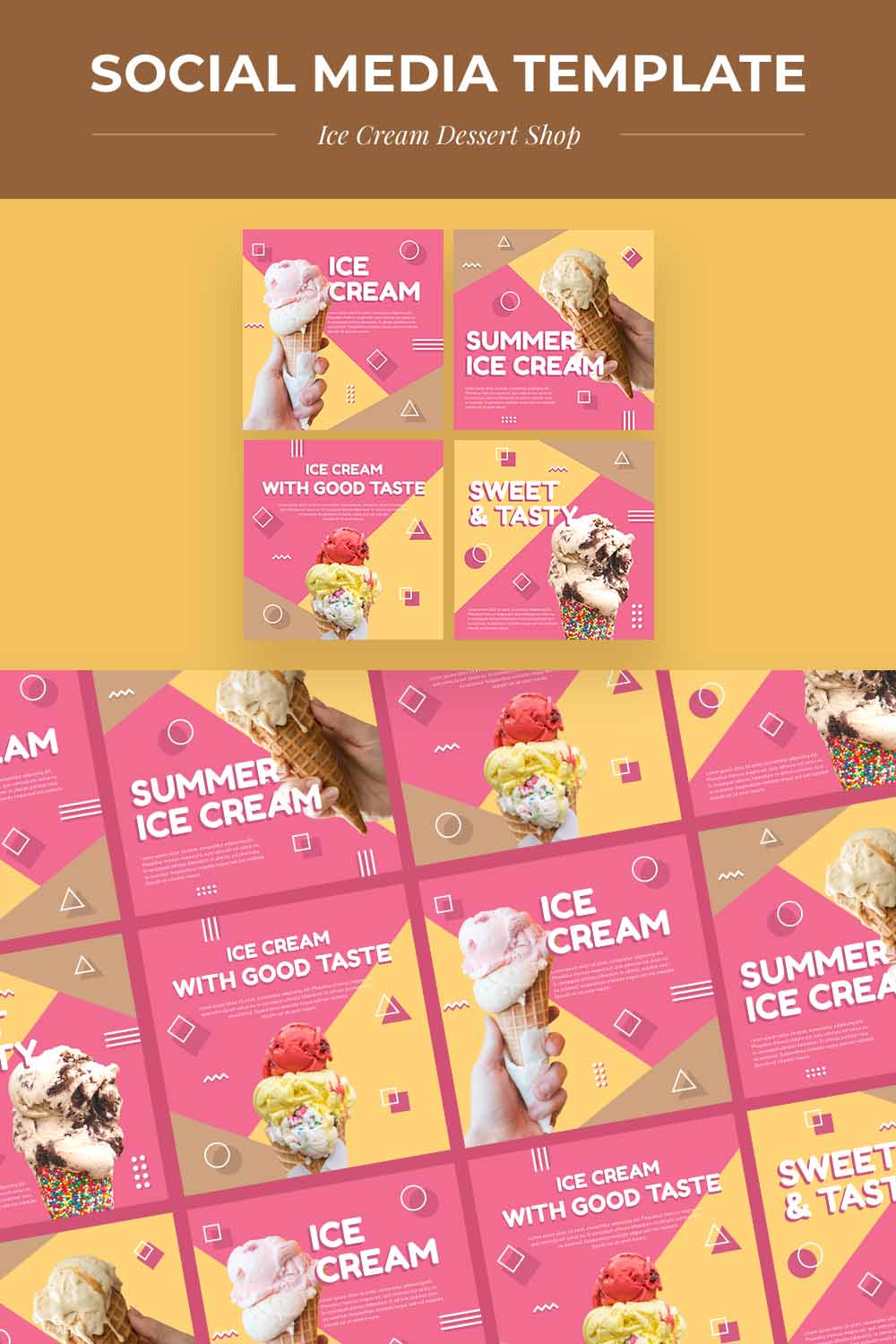 Ice Cream Dessert Shop Social Media Banner Template pinterest image.