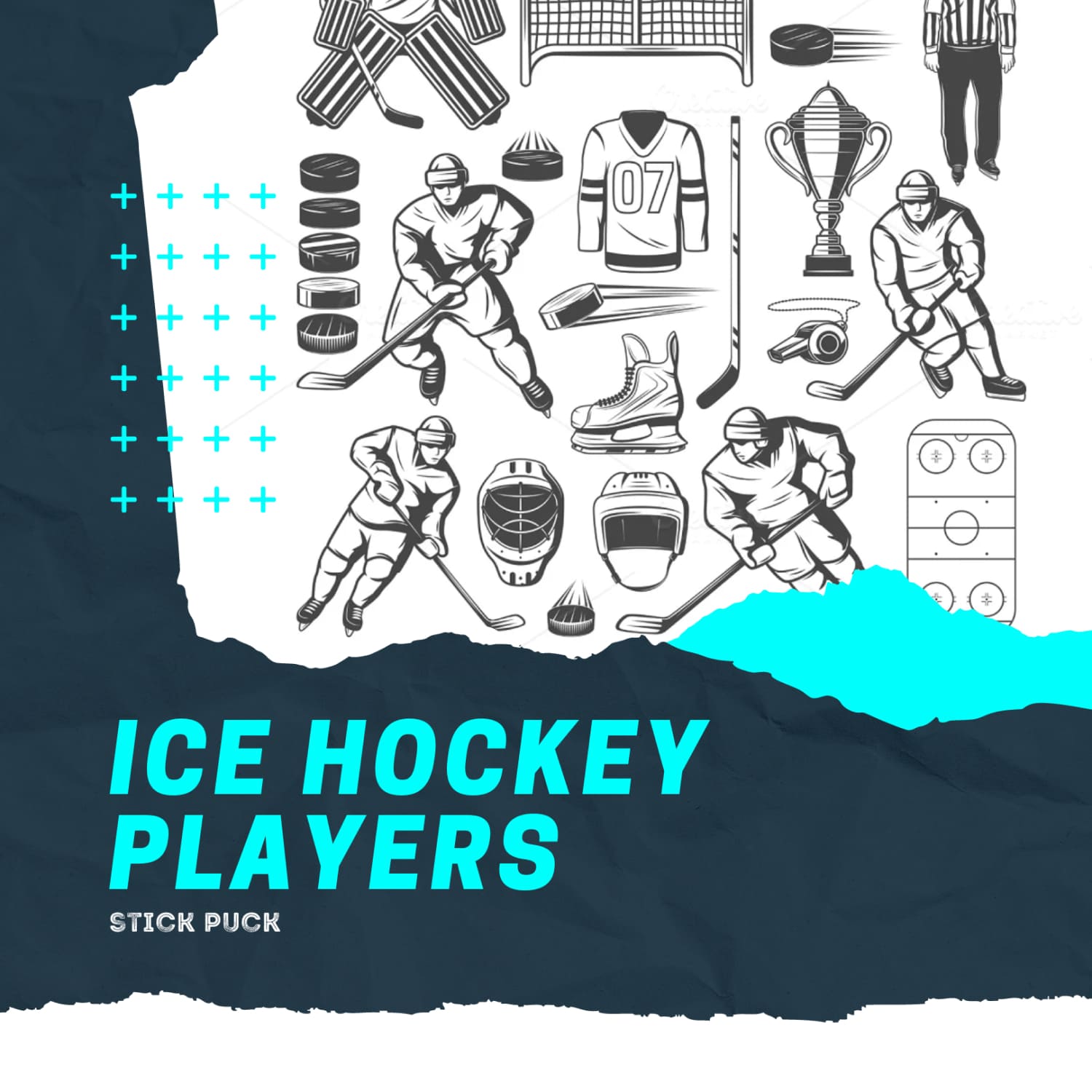 Ice Hockey Players, Stick, Puck.