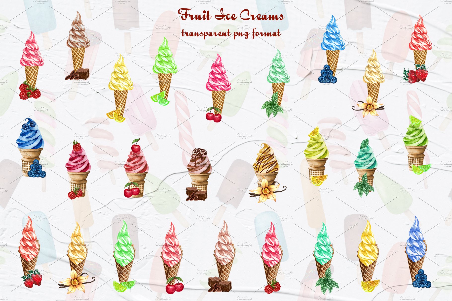 So tasty ice creams set.