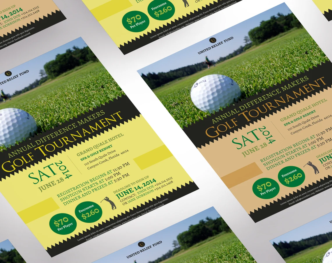 A set of different templates of charity golf tournament poster.