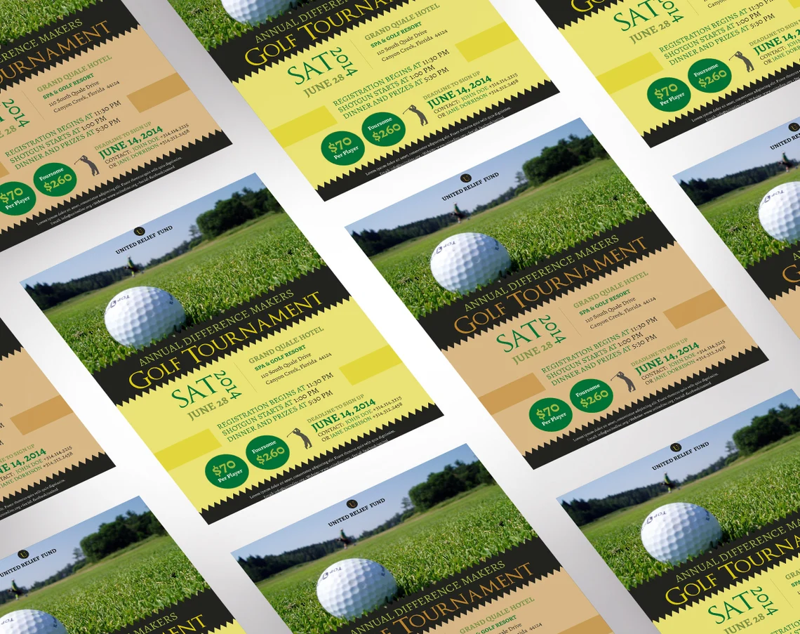 A lot of different charity golf tournament poster templates.