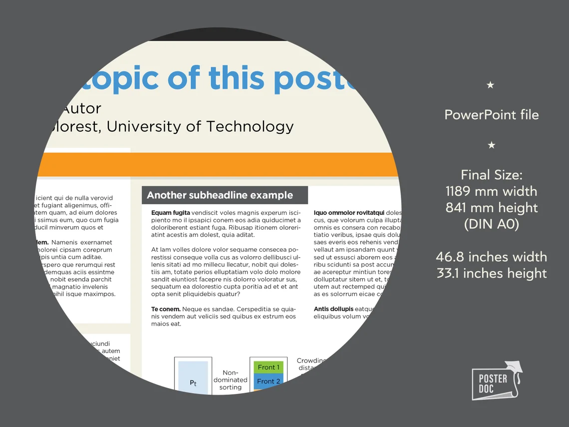 Round image of science poster presentation template.