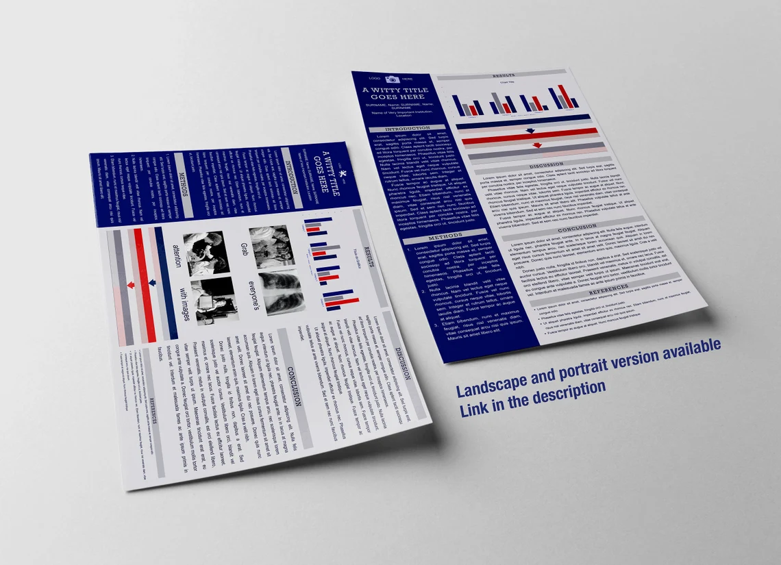 2 examples of horizontal and vertical "Blue Ribbon" science poster templates.