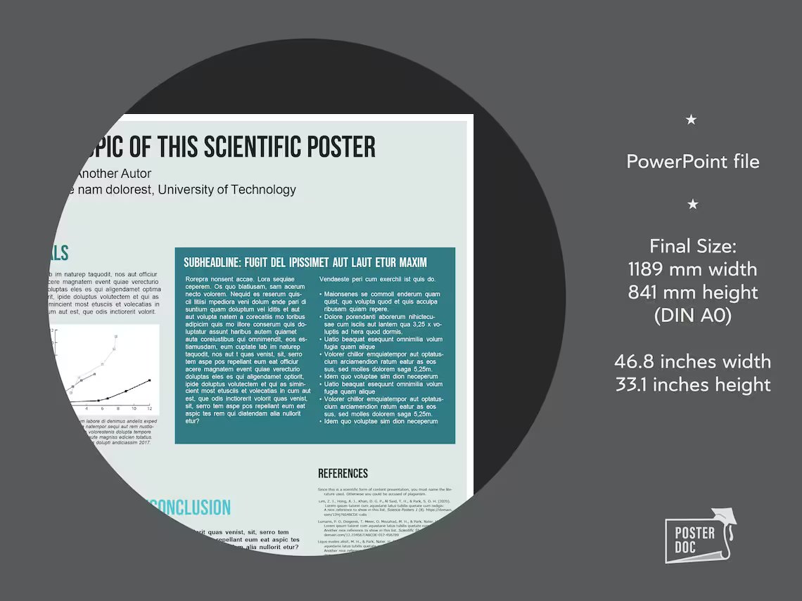 Round image of science poster presentation template.