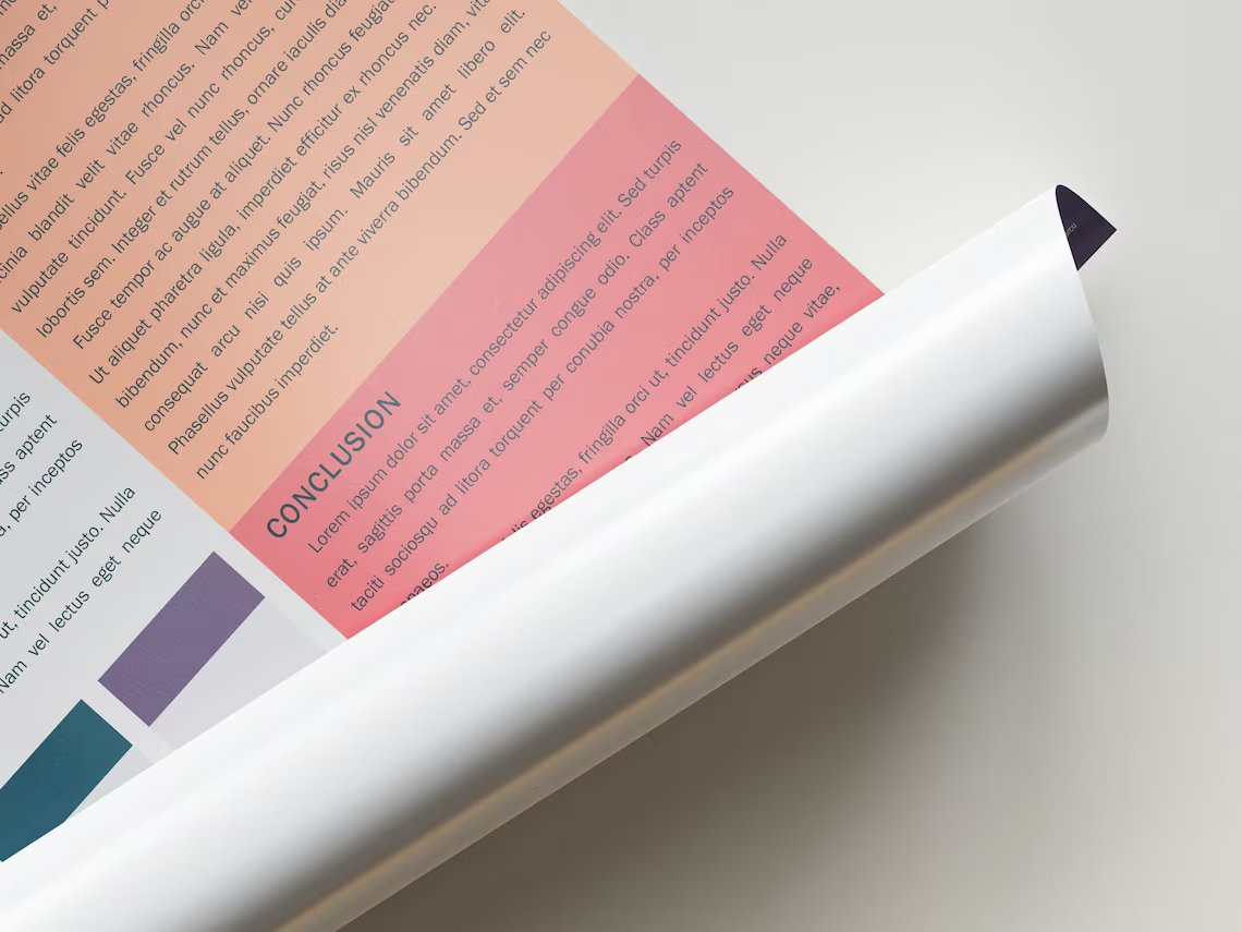 Rolled paper of science poster in close-up on a gray background.