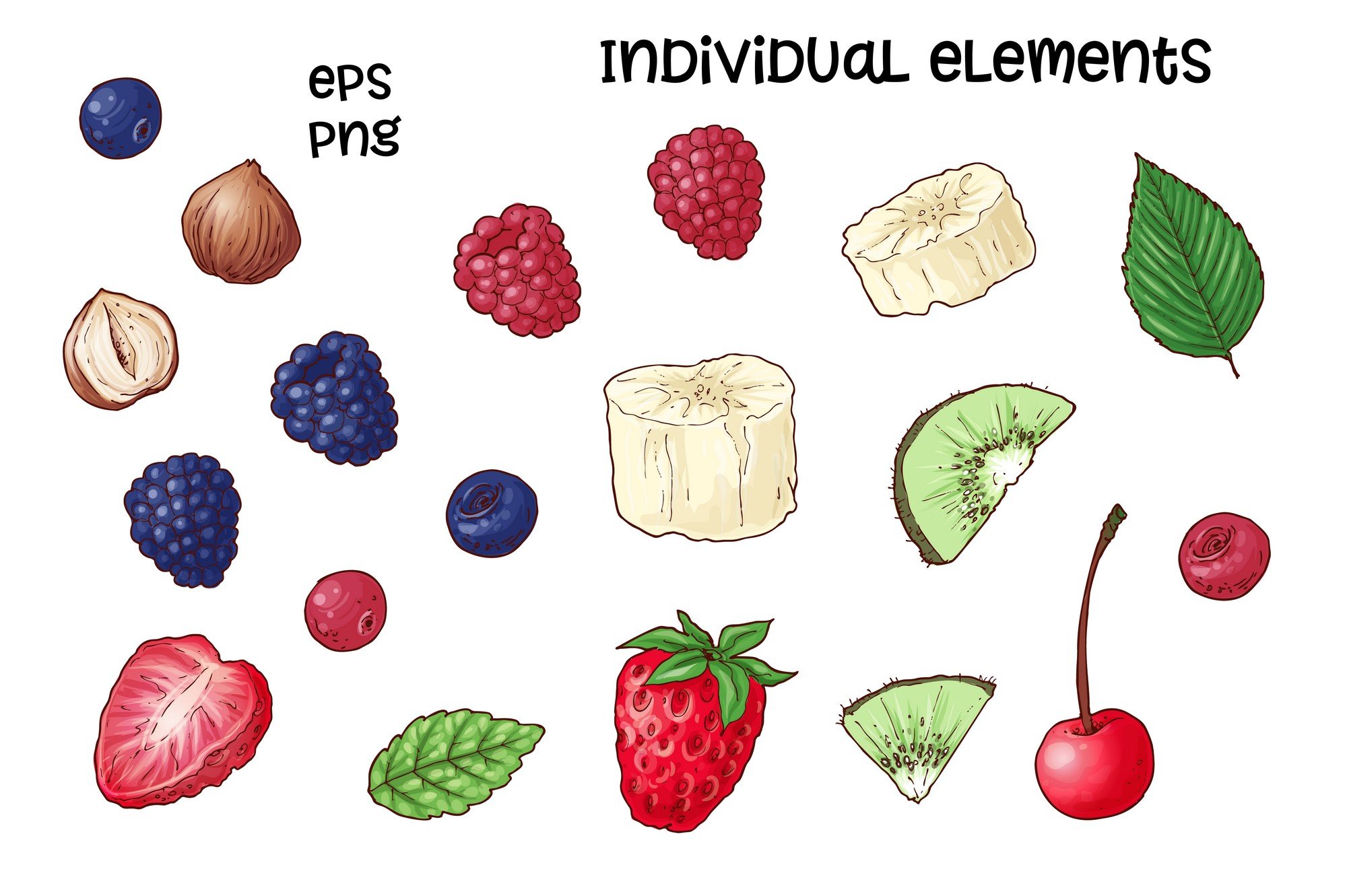 Individual elements of fruits.