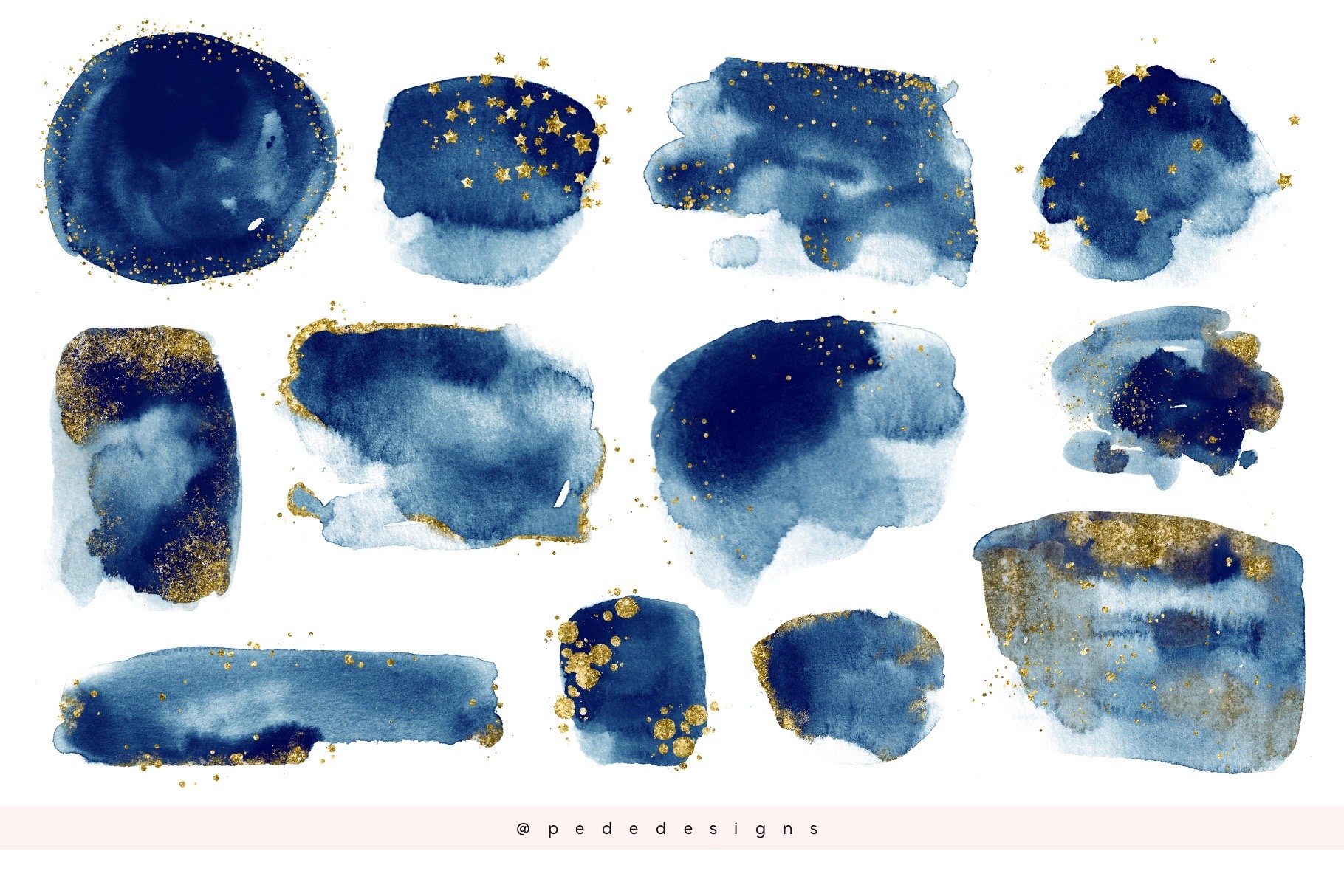 Blue watercolor spots with the small extra gold foils.