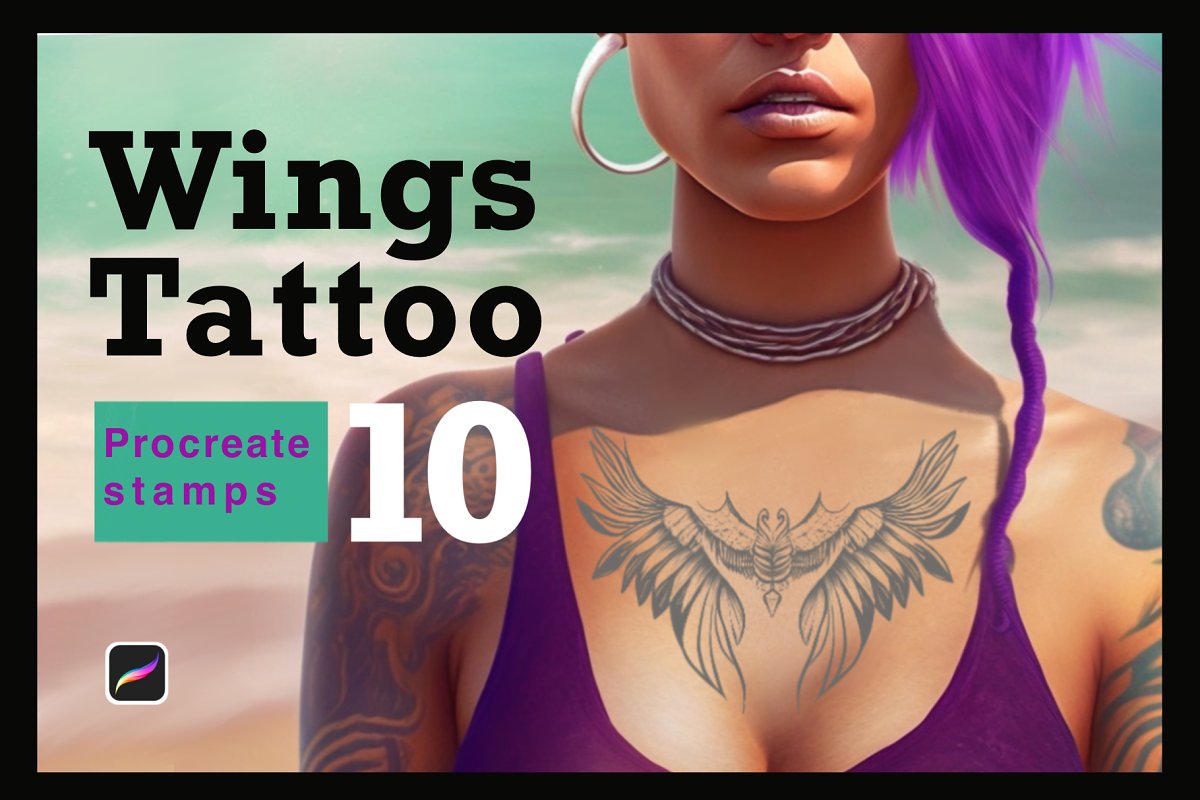 Cover image of Wings Tattoo Procreate Brushes.