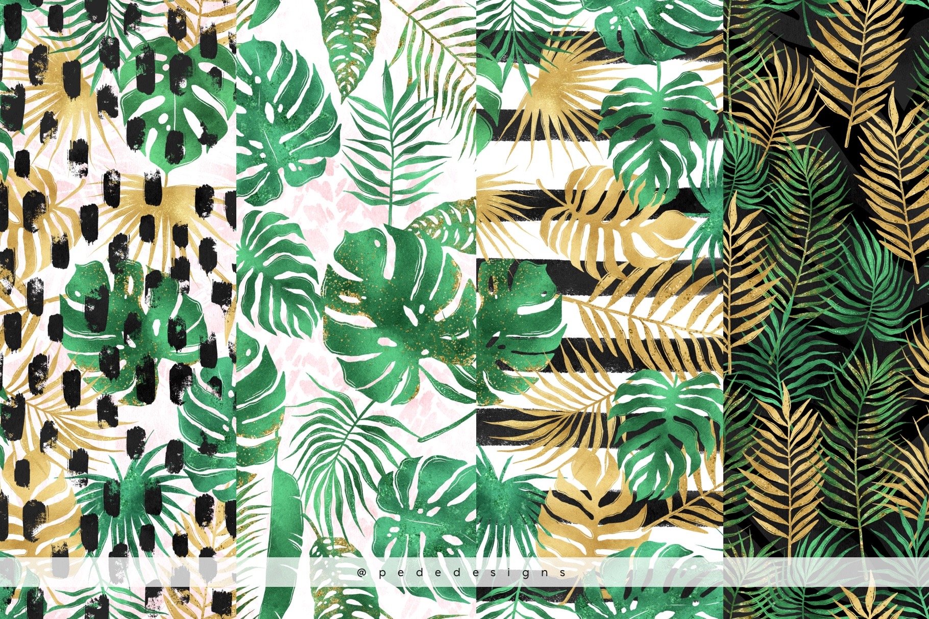 Classic tropical leaves with extra gold effect.