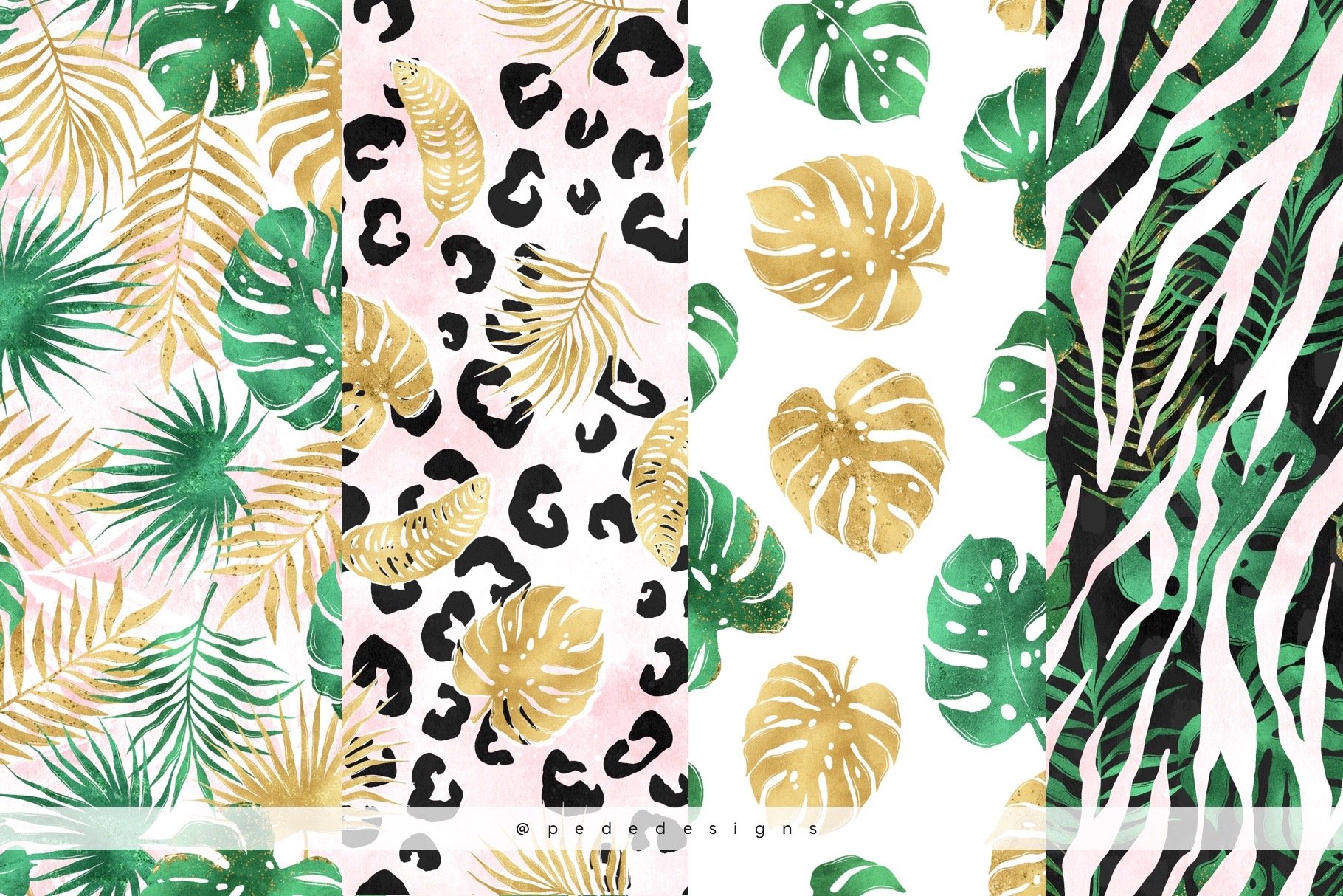 Light tropical backgrounds with the different wild prints.