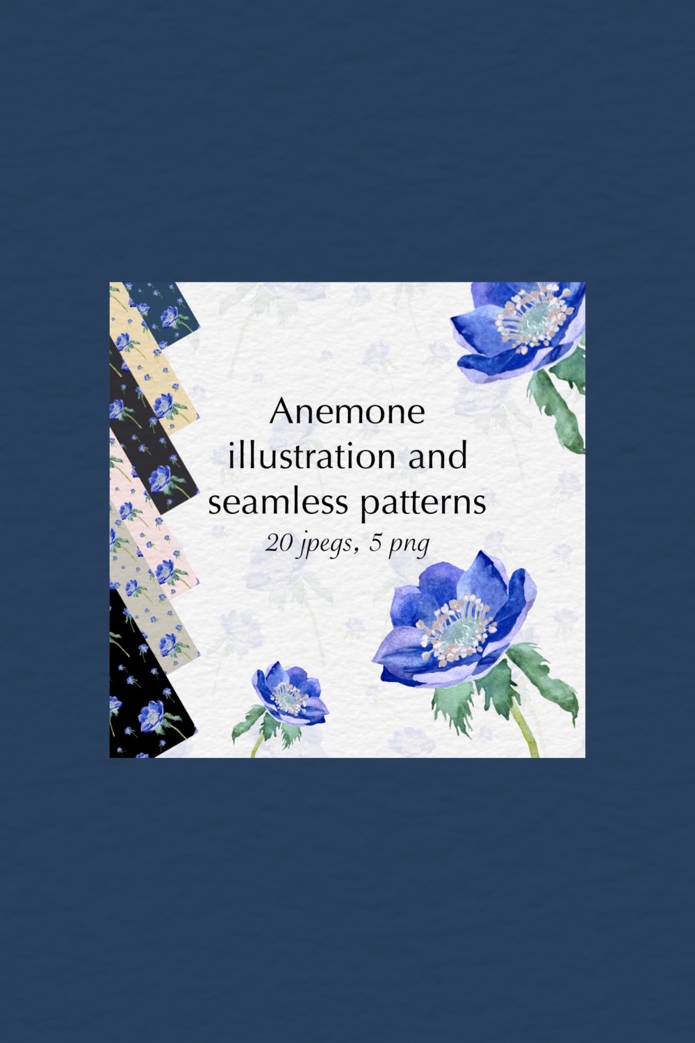 Anemone Flower Illustration and Seamless Patterns pinterest image.