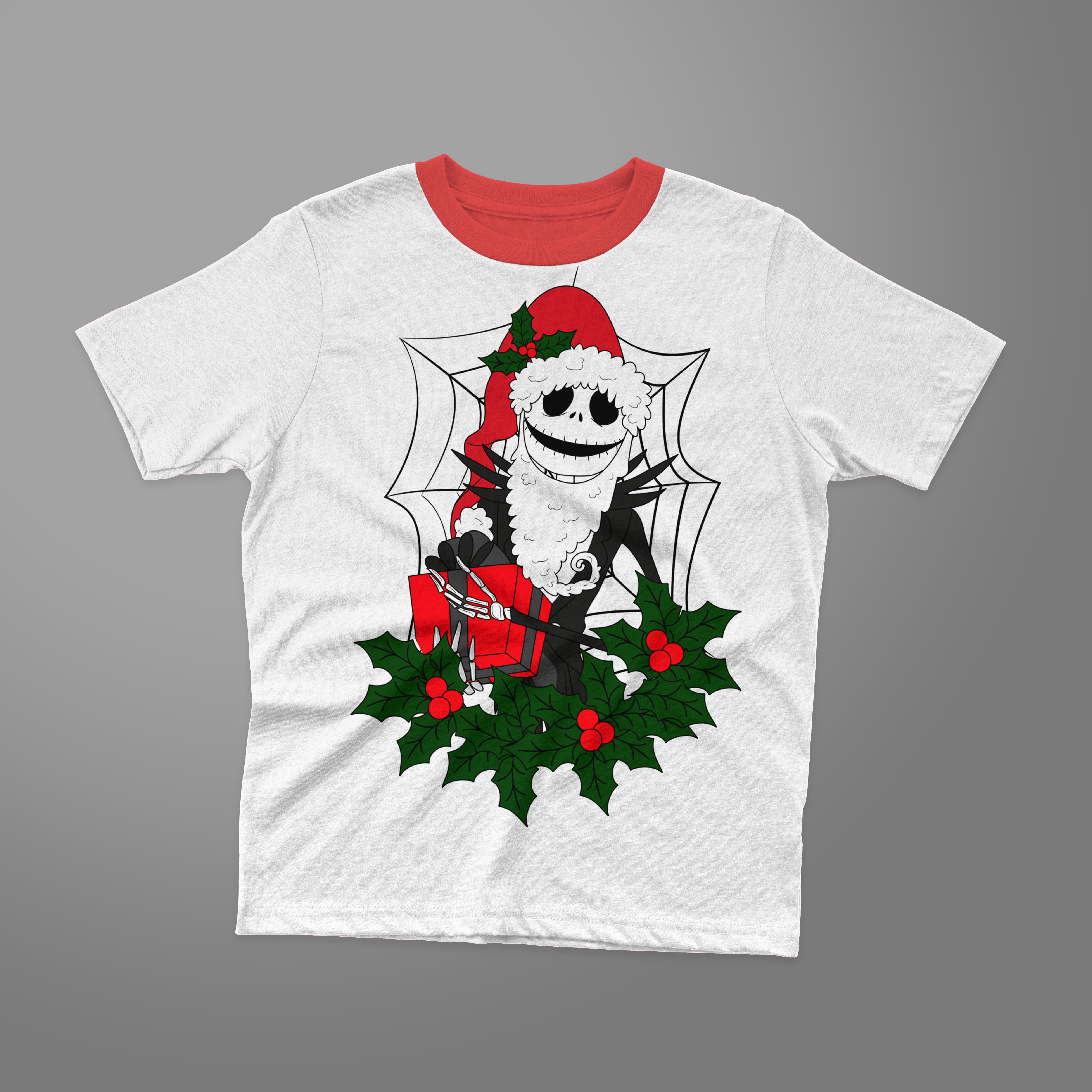 Jack skellington christmas design on white t-shirt.