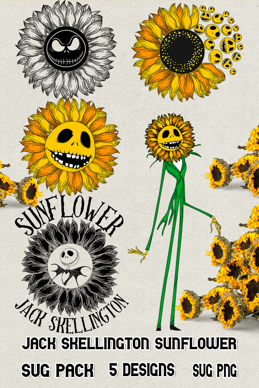 Jack Skellington Sunflower SVG - pinterest image preview.