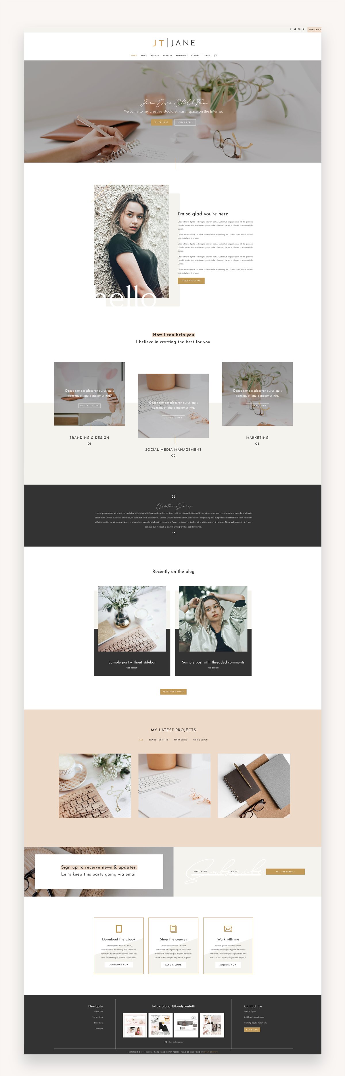 White WordPress template with the beige sections.