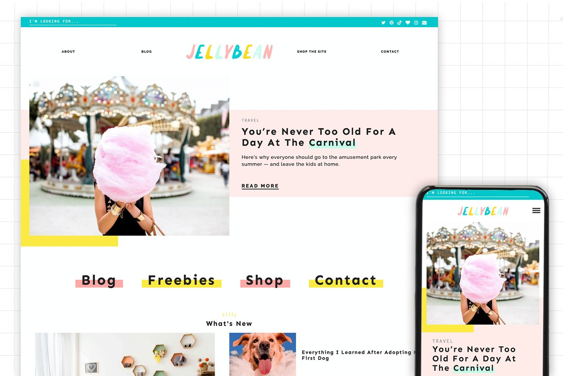 Web-site "JellyBean" and iphone mockup with this site in mobile version.