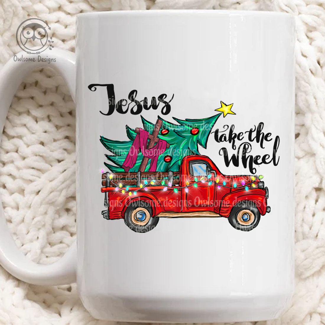 Christmas Mug Jesus Take The Wheel Sublimation Design preview image.