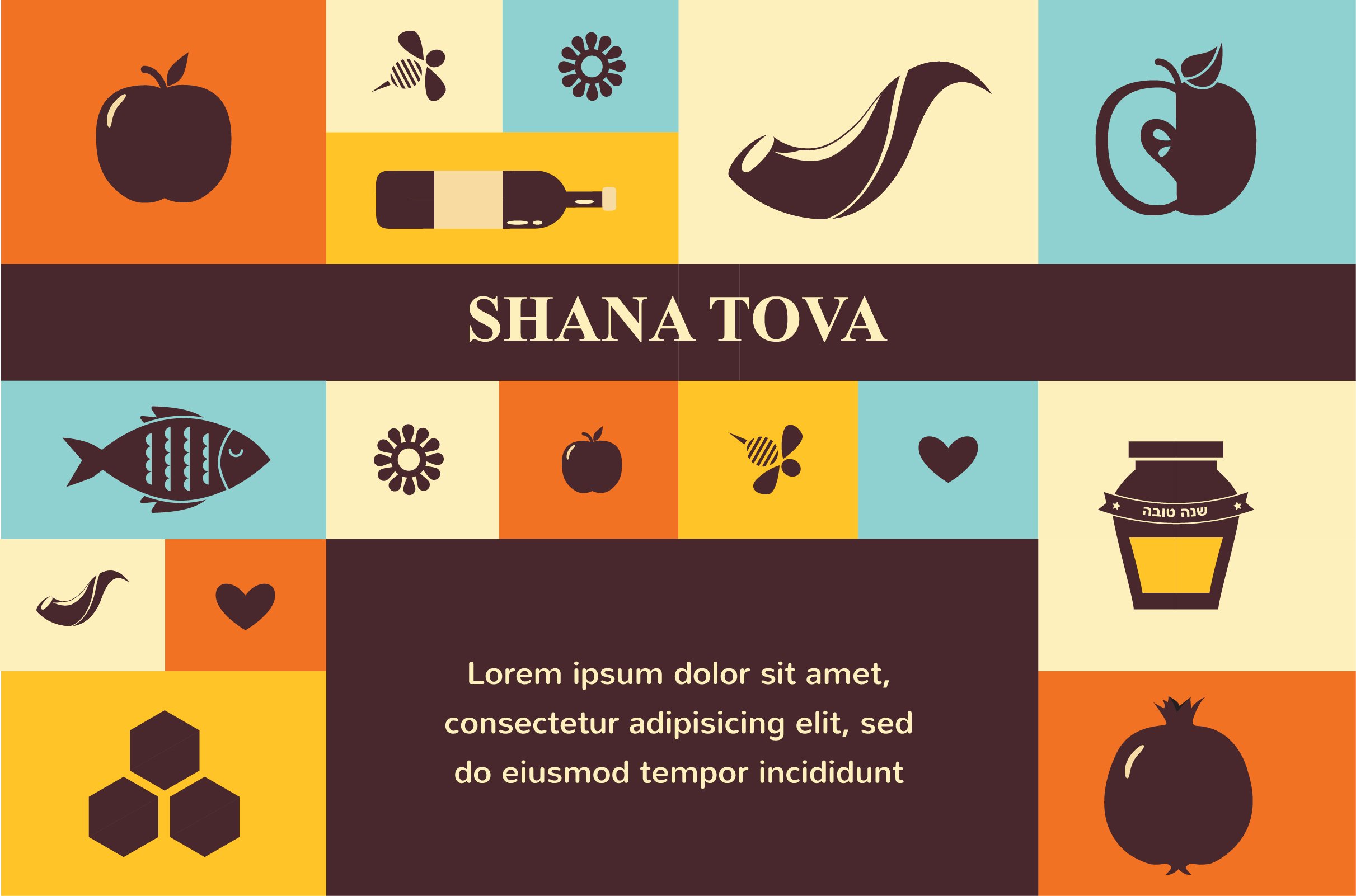 Pastel Jewish illustrations for your New Years composition.