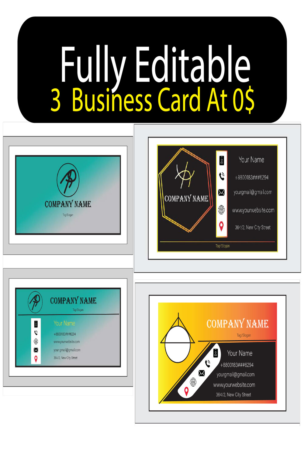 Fully Editable Business Card - pinterest image preview.