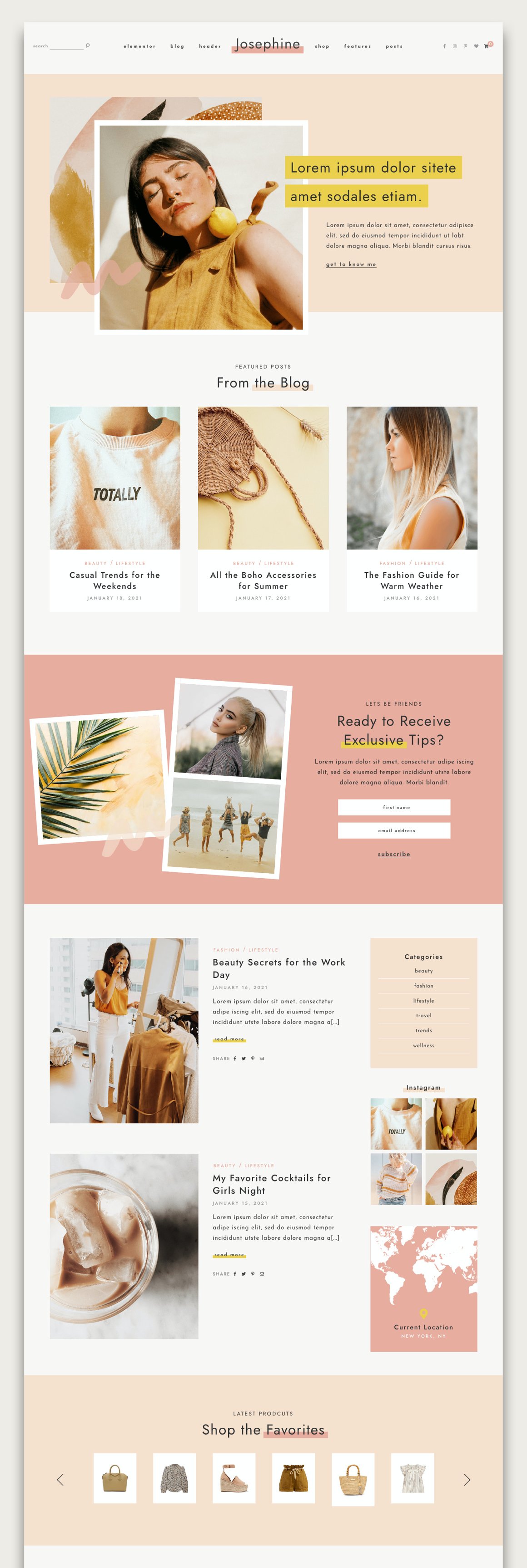 A lot of different pages of josephine feminine WordPress theme.