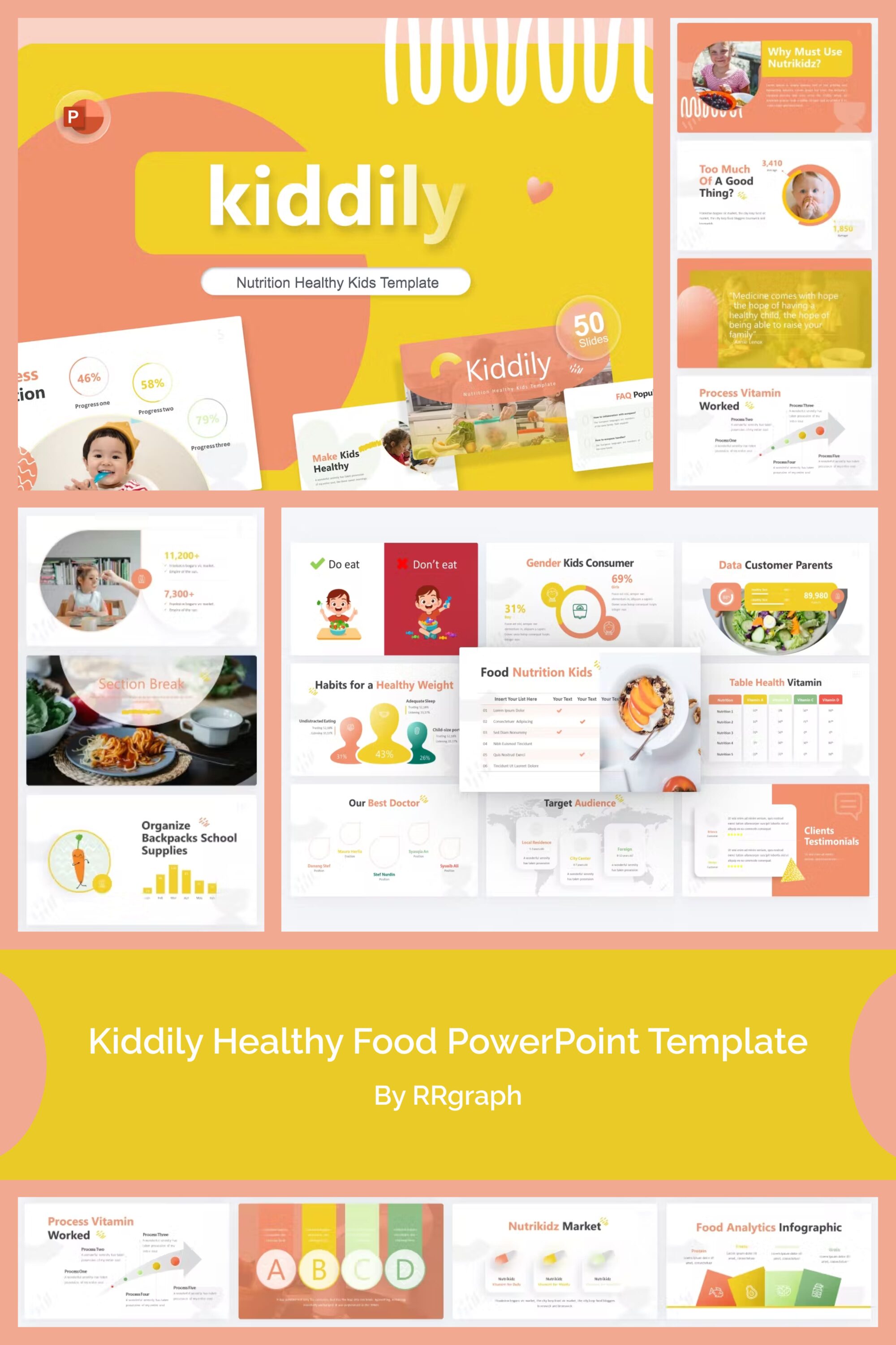Kiddily Healthy Food PowerPoint Template - pinterest image preview.