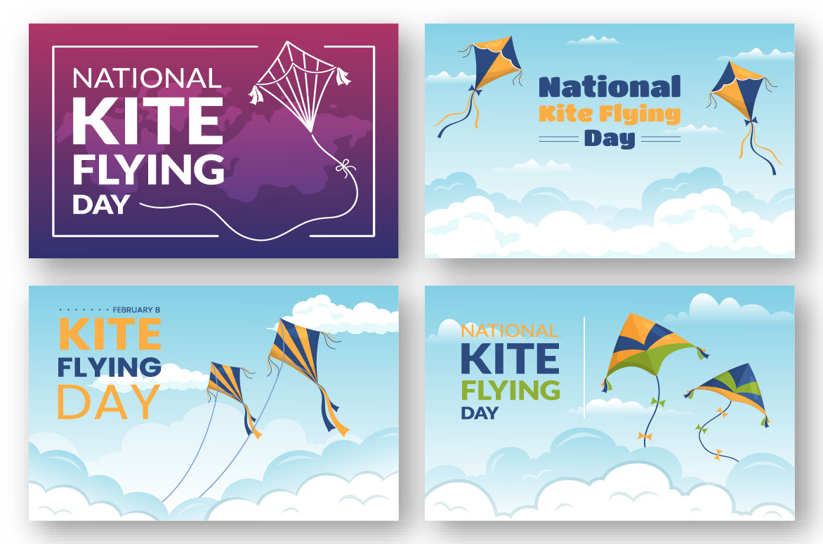 Kite Flying Day Cartoon Graphics preview image.