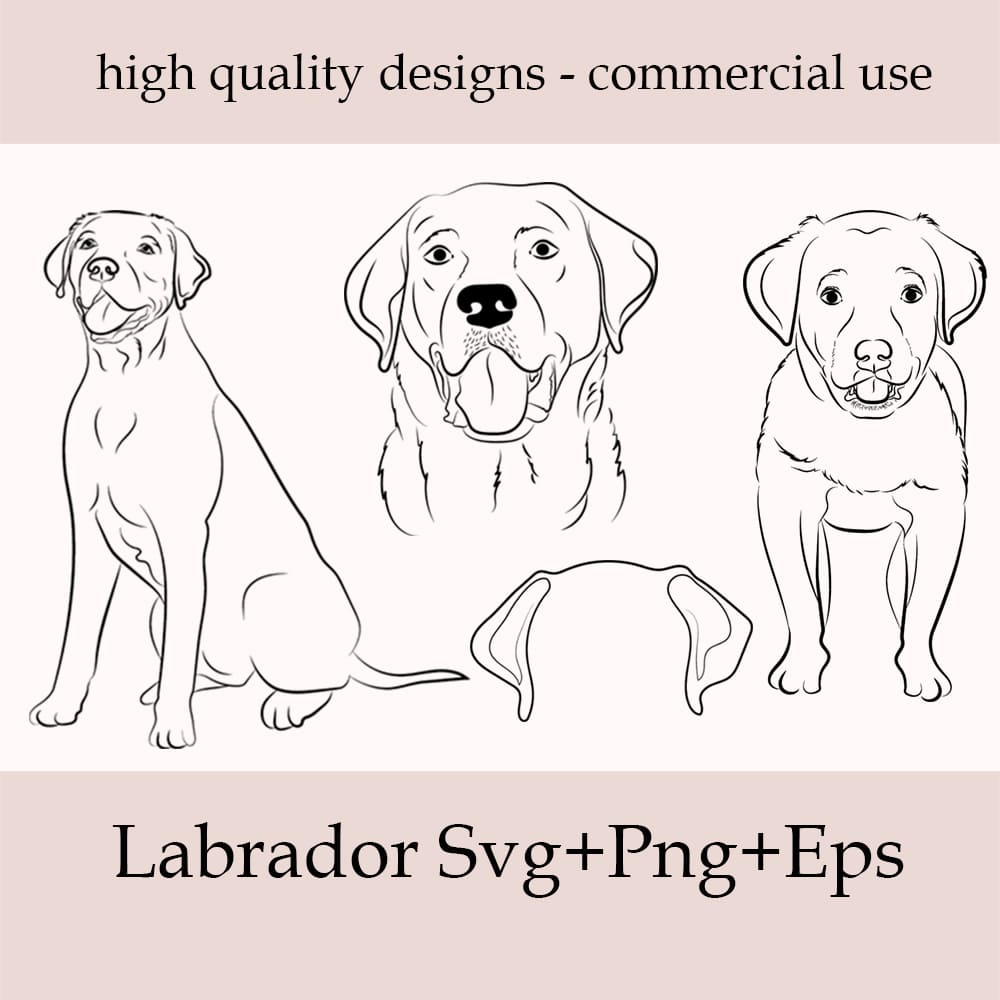 Three dogs are shown with the words labrador svg - png - epss.
