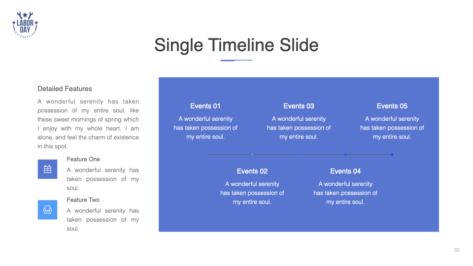Simple timeline slide with the blue block.