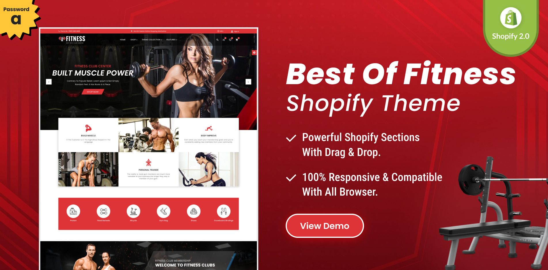 Landing page of a shopify store in white, black and red.