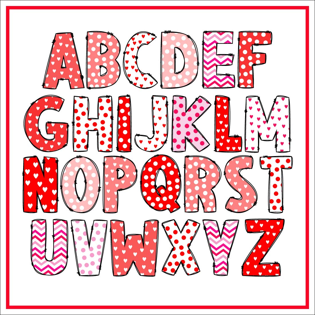 Love Color Font alphabet preview.